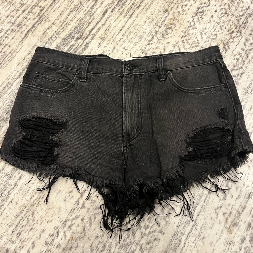 Abercrombie & Fitch Charcoal Frayed Jean Shorts